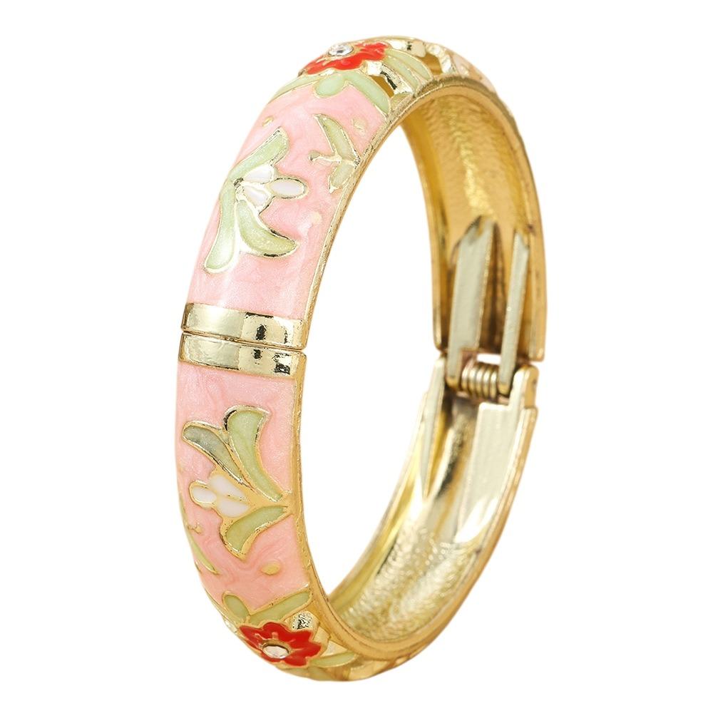 Blumiges Vintage Cloisonné Armreif Emaille Damen Handarmband Buntes Blumenarmband Damen
