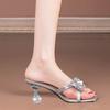 New Women High Heels Water Diamond Flower Sandals with Transparent Thick Bottom Women Shoes Party Dress PVC Slippers Mules Shoes