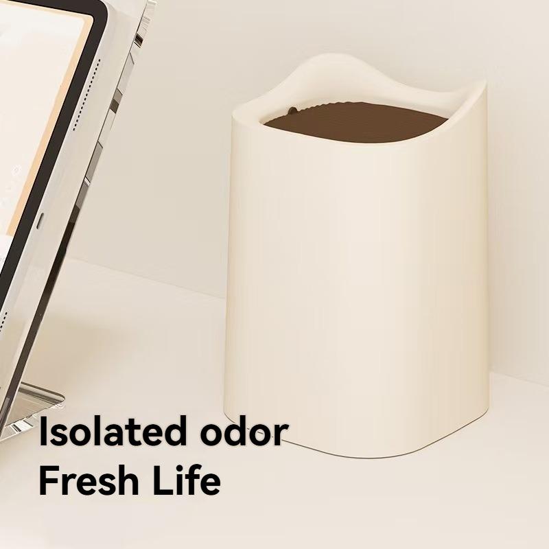 1Pc/Simple Style Flip-Top Trash Can, Plastic, Unique Design, for Home and Office Desktop Use