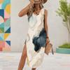 Women Plus Size Sleeveless U Neck Abstract Printed Side Slit Casual Dress