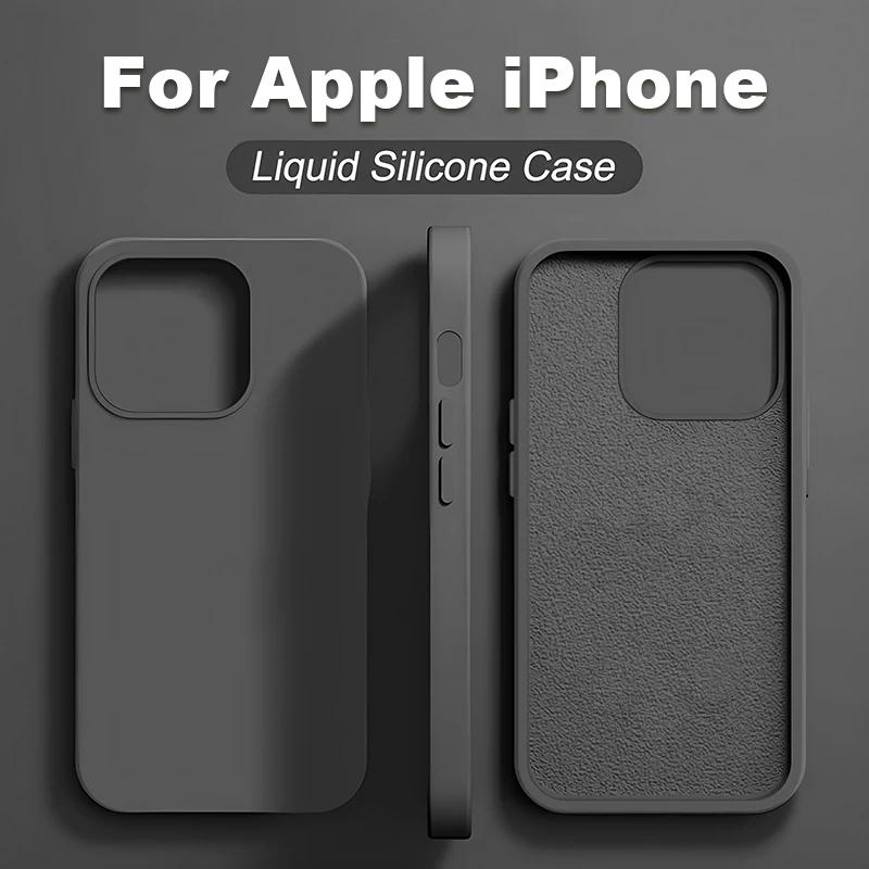 Liquid Silicone Case For iPhone 11 13 12 14 15 Pro Max Phone Cases For iPhone 14 15 Plus Shockproof Soft Back Cover Accessories