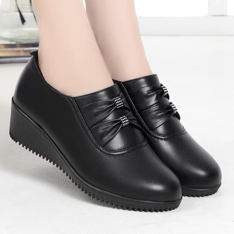 Autumn Mom PU Leather Flat Platform Winter Comfort Black Women‘s Shoes Loafers Wedges Heel Female Ballet Shoes Casual Round Head