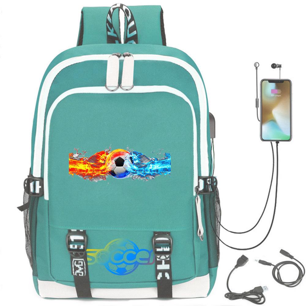 Football Star Printed Schoolbag Backpack Usb Charging Student Backpack Computer Bag