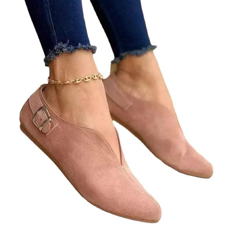 Spring and summer new large-size women's shoes casual solid color suede pointed head flat heel foot cover single shoes women's cross