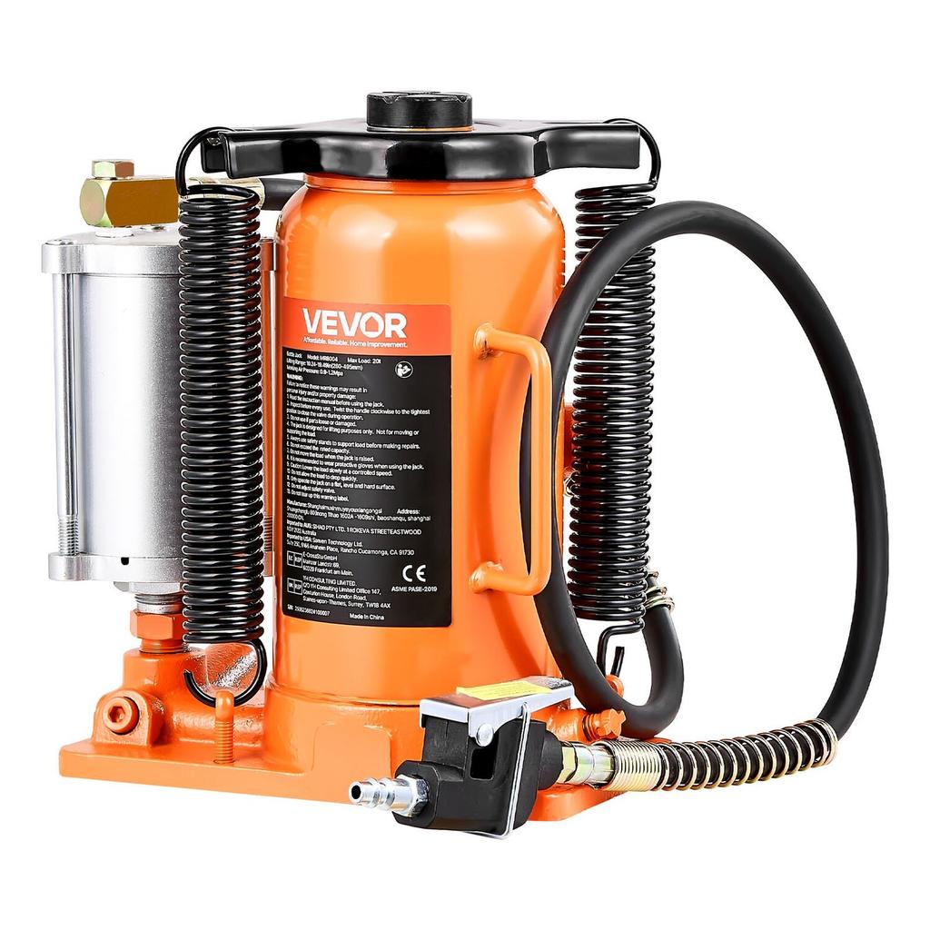 Air Hydraulic Bottle Jack, 20 Ton (44092 Lbs) Capacity, 260-495 Mm Lifting Range, Pneumatic/Manual Heavy Duty Welded Bottle Jack with Pump for SUV,