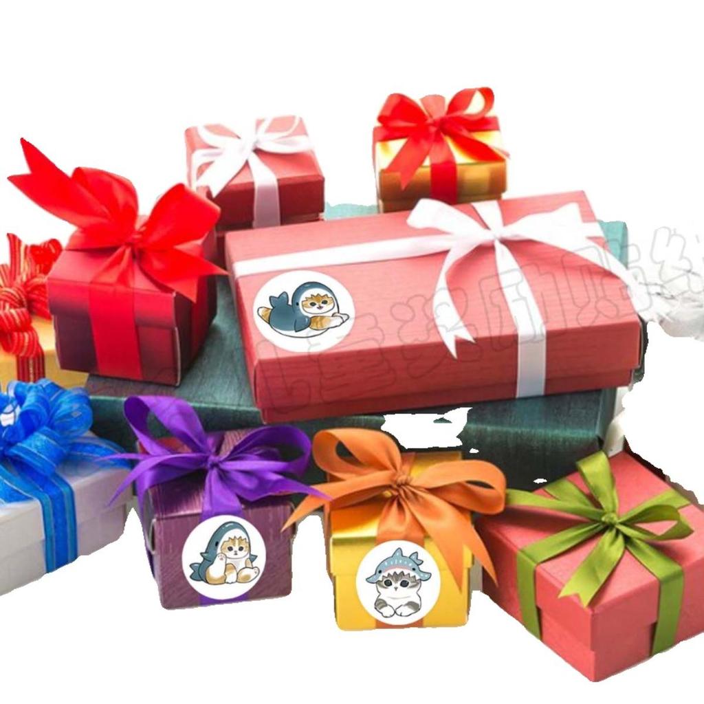 500 Cartoon Shark Cat Stickers, Round Self-Adhesive Labels On Roll