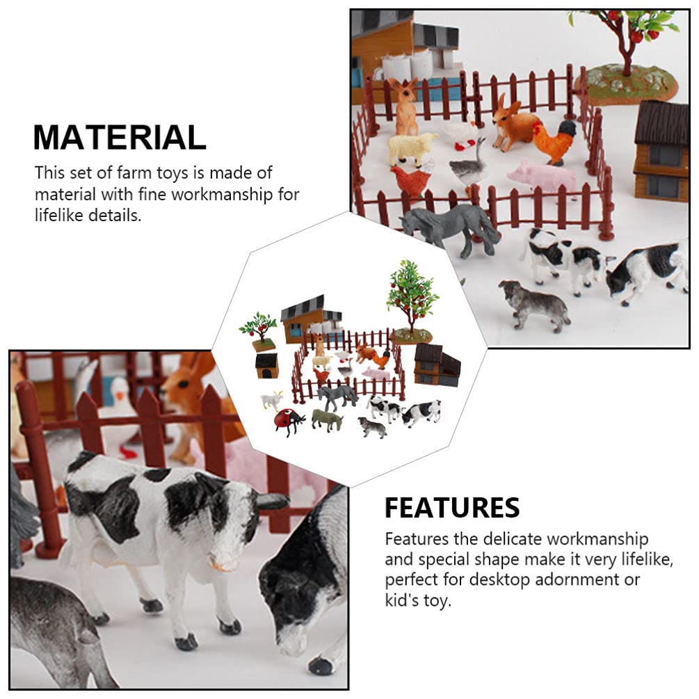 PRETYZOOM 28-Pcs Mini Farm Animal Set, Farm Figures, Miniature Farm Model, Educational Toy for Home or School
