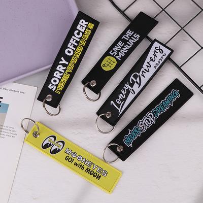 1Pc Fashion Trinket Double Sides Embroidery Tag Keychain Motorcycle Cars Key Accessories