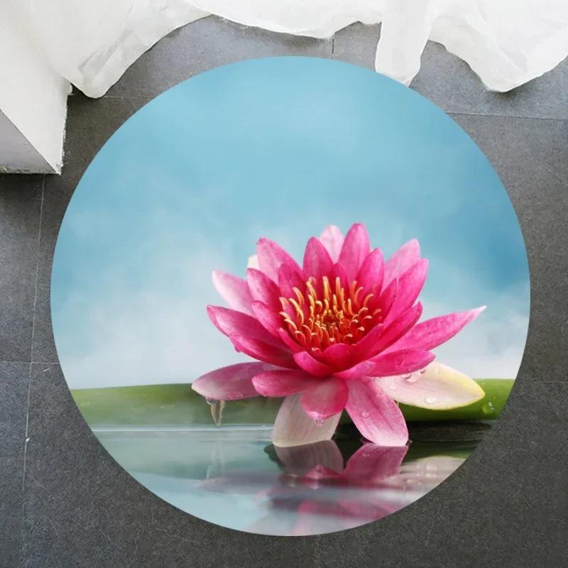 Lotus Flower Round Carpet Living Room Bedroom Yoga Mat Rugs Chinese Style Retro Non-slip Chair Mat Home Decoration Floor Mats