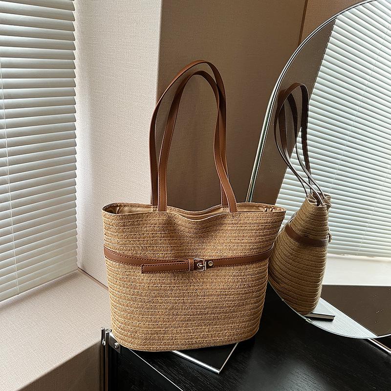 

Tote bag women s large capacity 2025 new summer woven straw bag leisure seaside vacation wind beach bag хакі