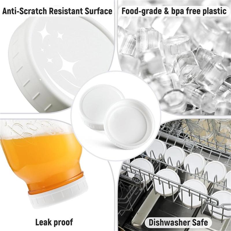 12Pcs Reusable 70mm/86mm Plastic Mason Jar Lids for Wide Mouth Jar Seal Bottle Cover Spout Lid Good Seal Kitchen Tool