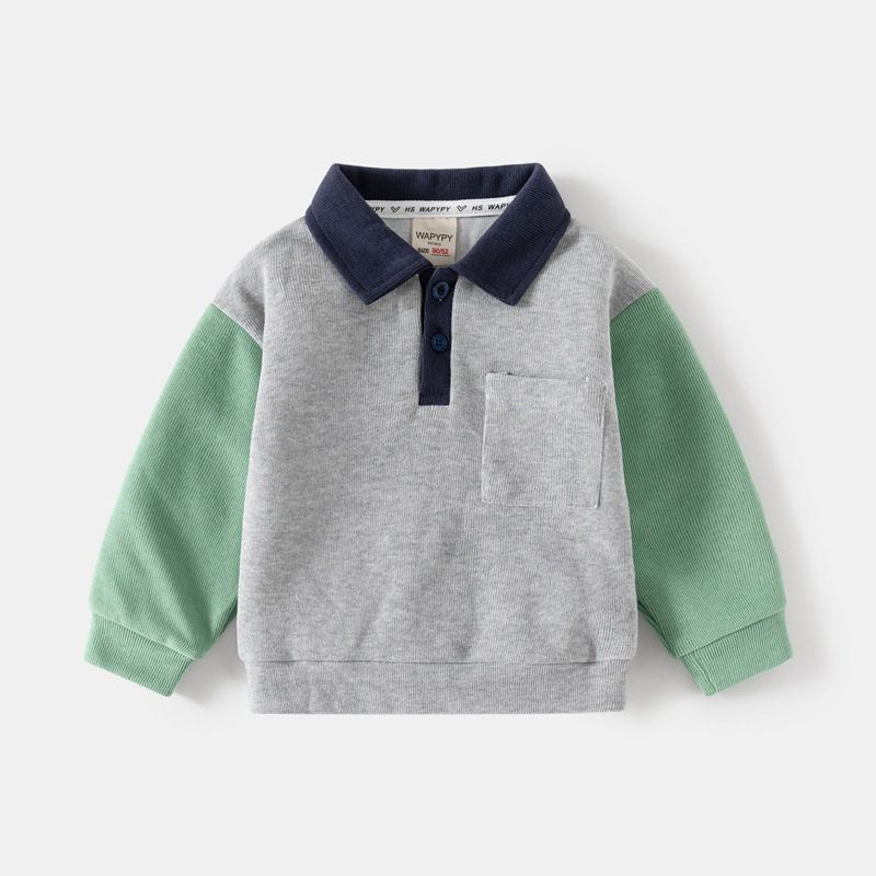 Kids Lapel Sweater Spring and Autumn Children's Clothing Boy's Square Collar Pocket Top K-style Baby Boy's Polo Shirt Pullover