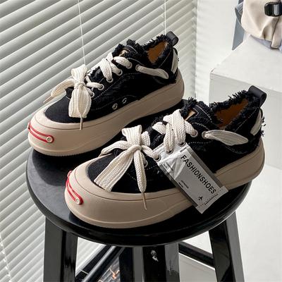 Frayed Canvas Shoes Women New Fashion Allmatch Thicksoled Single Shoes Personality Board Shoe Breathable White Shoes Women Brand