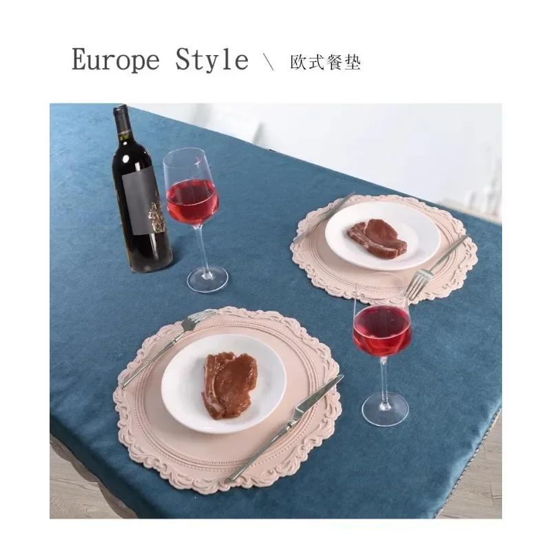 Silicone Placemat Round Flower Coffee Dinner Table Mat 34cm Embossed Pink Coaster Heat Resistant Kitchen Tableware Dining Mat