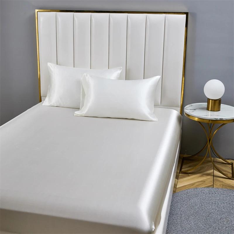 High-end Satin Queen Fitted Sheet Silky King Size Bed Sheet with Elastic Band Bedsheet Mattress Protector Cover No Pillowcase