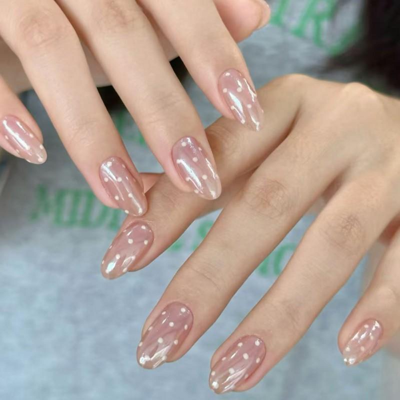Short Press-On Nails With Cat Eye Effect Nude Color Handmade Acrylic Tips Women Ins Style AW1316