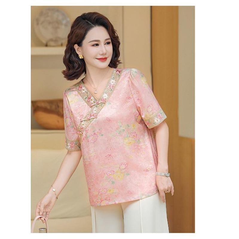 Mom's Summer Short-sleeved Internet Celebrity New Chinese Tops Middle-aged and Elderly
