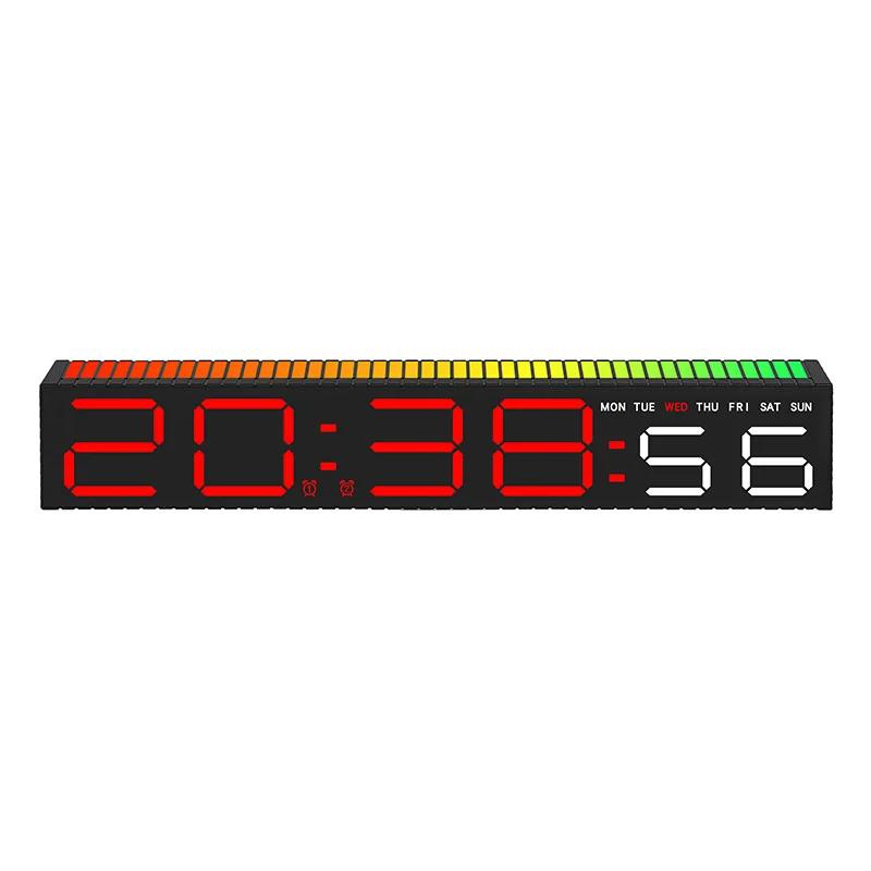 LED Alarm Clock with Rhythm Light Bar Colorful Table Clock with 3 Levels Brightness Adjustable RGB Colorful Electronic Clock