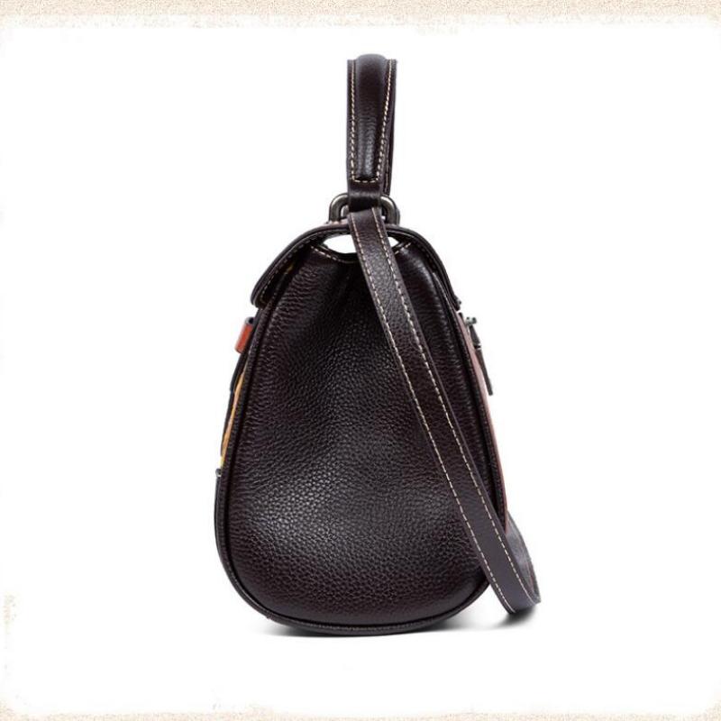 Johnature Ručně vyráběná embosovaná dámská taška z pravé kůže Univerzální kabelka Přírodní hovězí kůže přes rameno