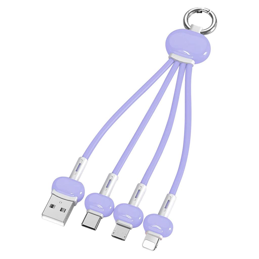 Keychain Silicone Keychain  Charge Data Cable,Line Suitable For Type C One Drag Three Fast Charge Data Cable