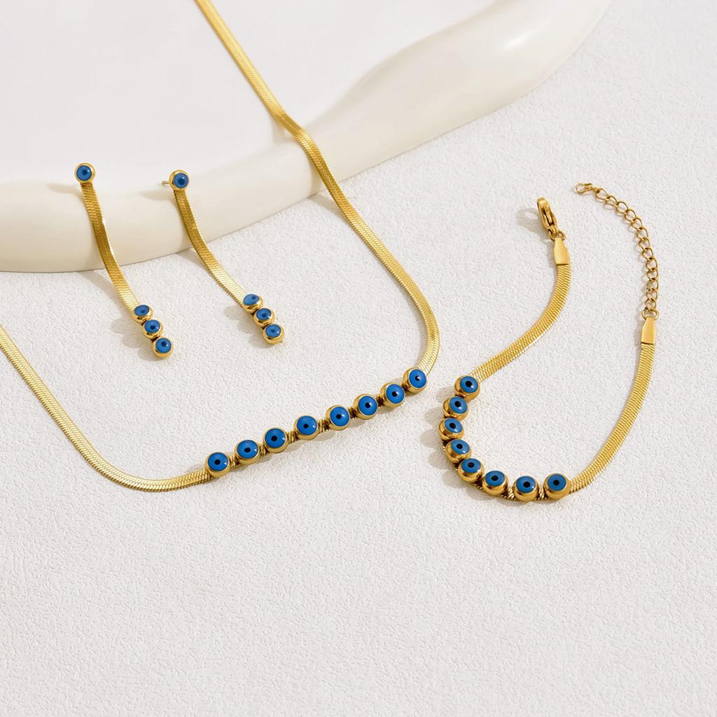 Simple and high-end retro bracelet, stud earrings, necklace set, versatile oil drip design, collarbone chain jewelry, fashionable