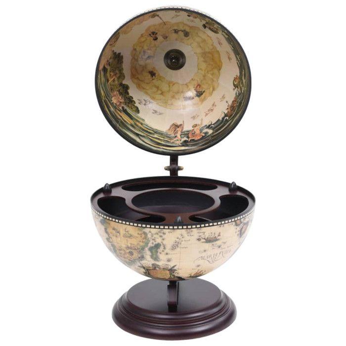 Support de vin - VIDAXL - Globe de table - Bois massif - Blanc et Marron - 38x33x48 cm