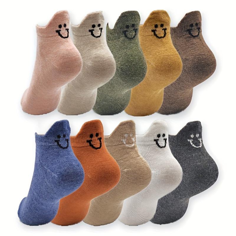10 Pairs of Women's Cute and Happy Face Ankle Socks - Breathable Low Cut Casual Socks, Designed with Happiness, Spring and Autumn Multi-color