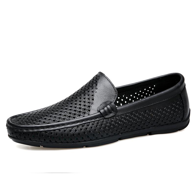 Spring Men's Leather Casual Shoes Flat Bottomed Breathable Loafers Outdoor Commuting Men's Park Walking Shoes Massage Soles