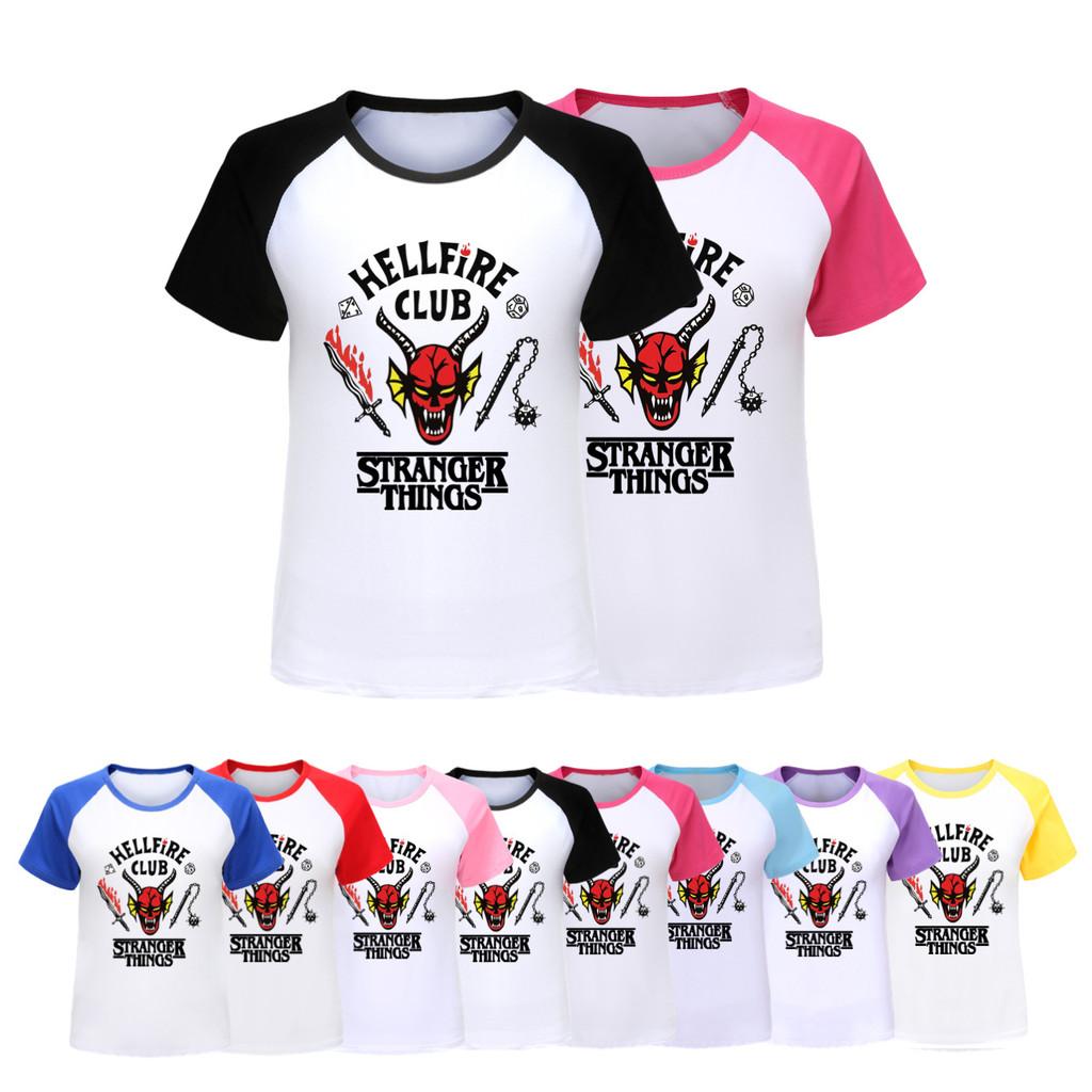 5253 Kids Boys Girls Stranger Print Raglan Short Sleeves T-Shirt