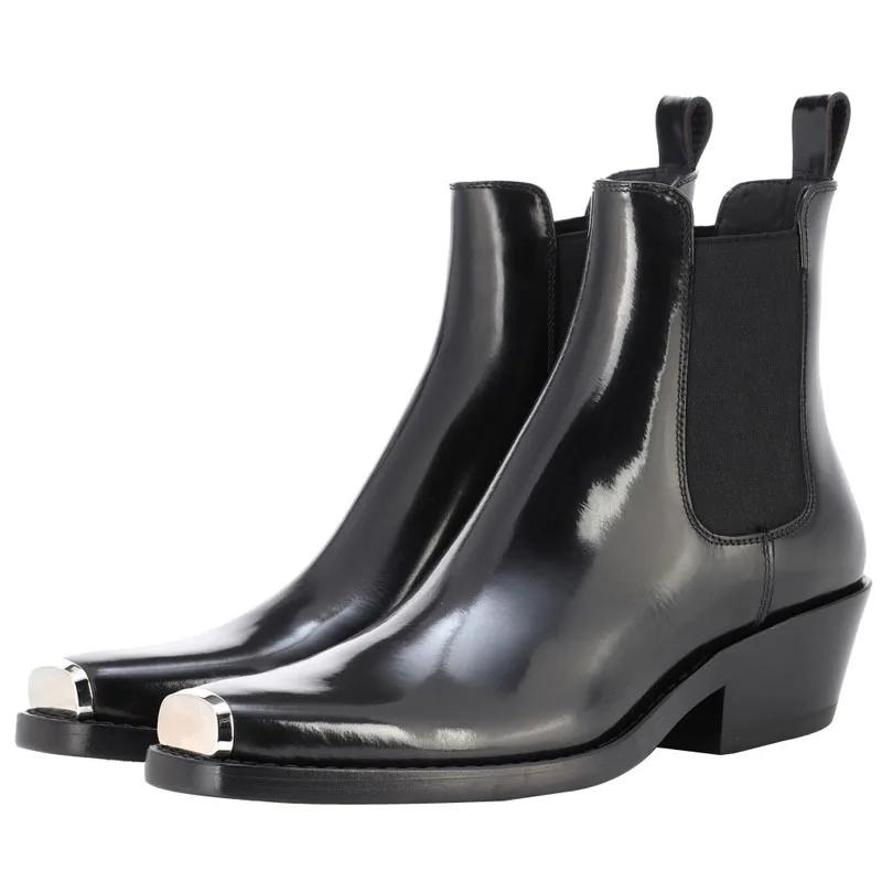 Fashion Autumn Winter Mixed Color 4.5cm Low Heel Metal Head Cowhide Short Boots Men's and Women's Universal Genuine Leather Ankle Boots