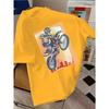 European Sizes Motorcyclist Leaping Over City Silhouette Graphic T-Shirt, Fashion Casual Fit for Casual Attire