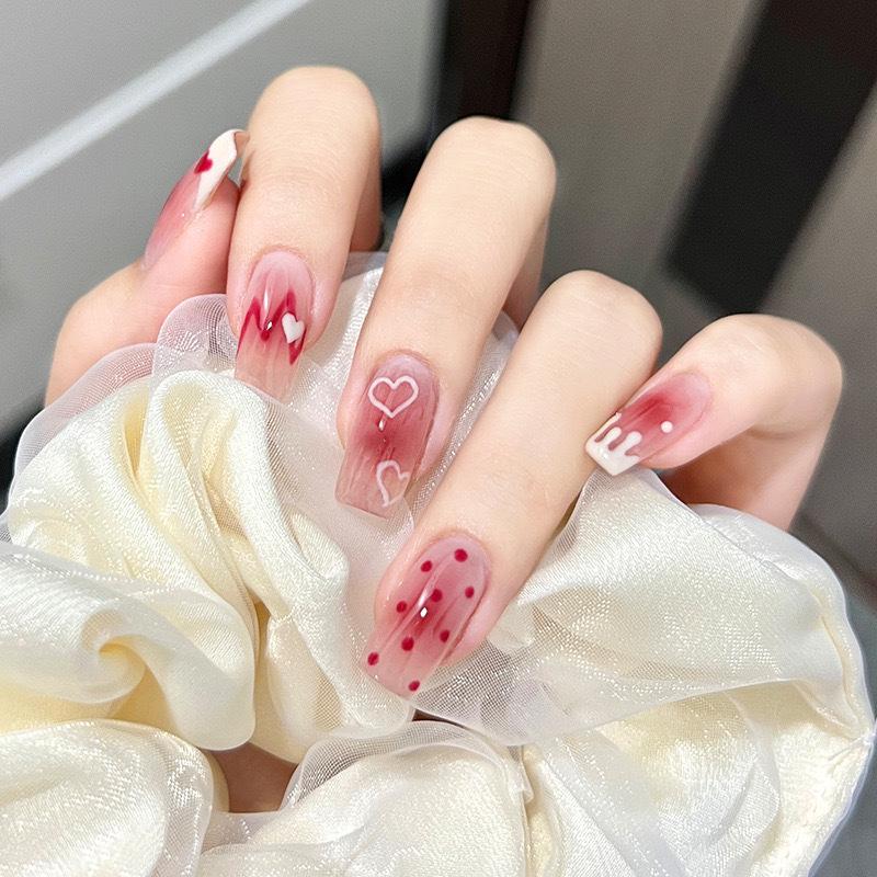 Simple French Gradient Detachable Press-On Nails: Short, Whitening False Nail Tips.