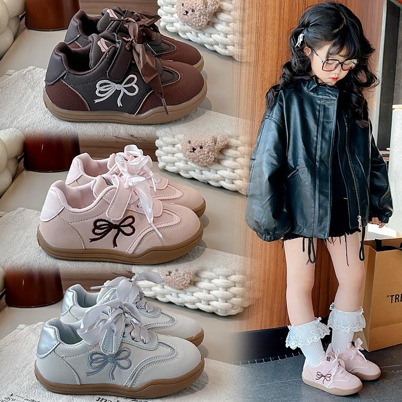 Girls Casual Shoes Non-slip Sweet Bows Kids Flat Shoes Soft Sole Comfort 2025 New Fashion Children Princess Shoes Ribbon Sports