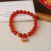 Natural Agate Bracelet, Round Bead Pony Pendant, Bracelet, Female Simple Handmade Elastic Rope Design Bracelet. Fashion Women Daily Jewelry Lucky Gift