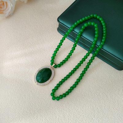 Long Collier Rétro Vert à Perles: Chaîne de pull Style Chinois Haut de gamme Automne/Hiver