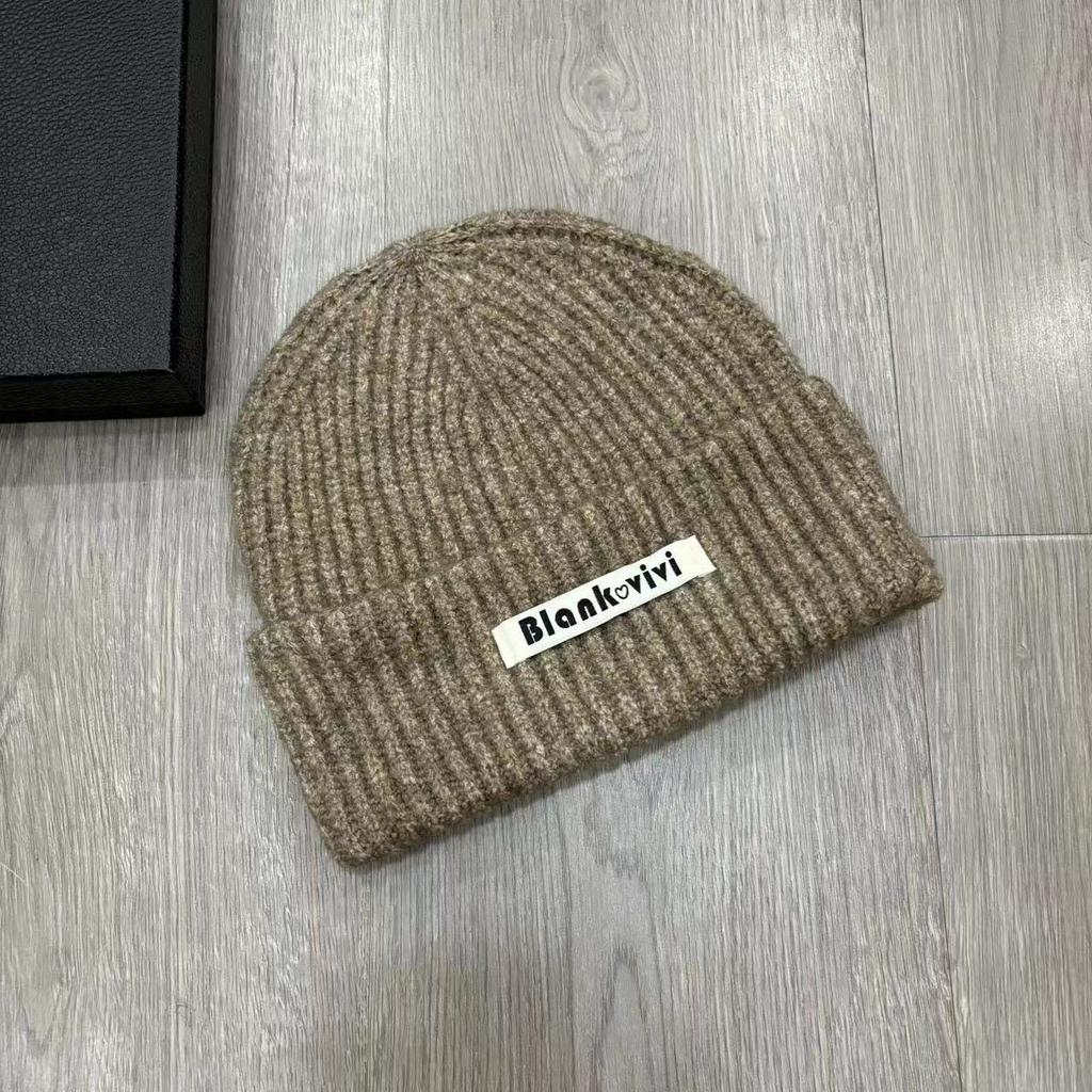 New Long Label Letters Fashionable and Versatile Pile Hats for Women In Autumn and Winter Face Showing Small Wool Hat Outdoor Warm Knitted Hat