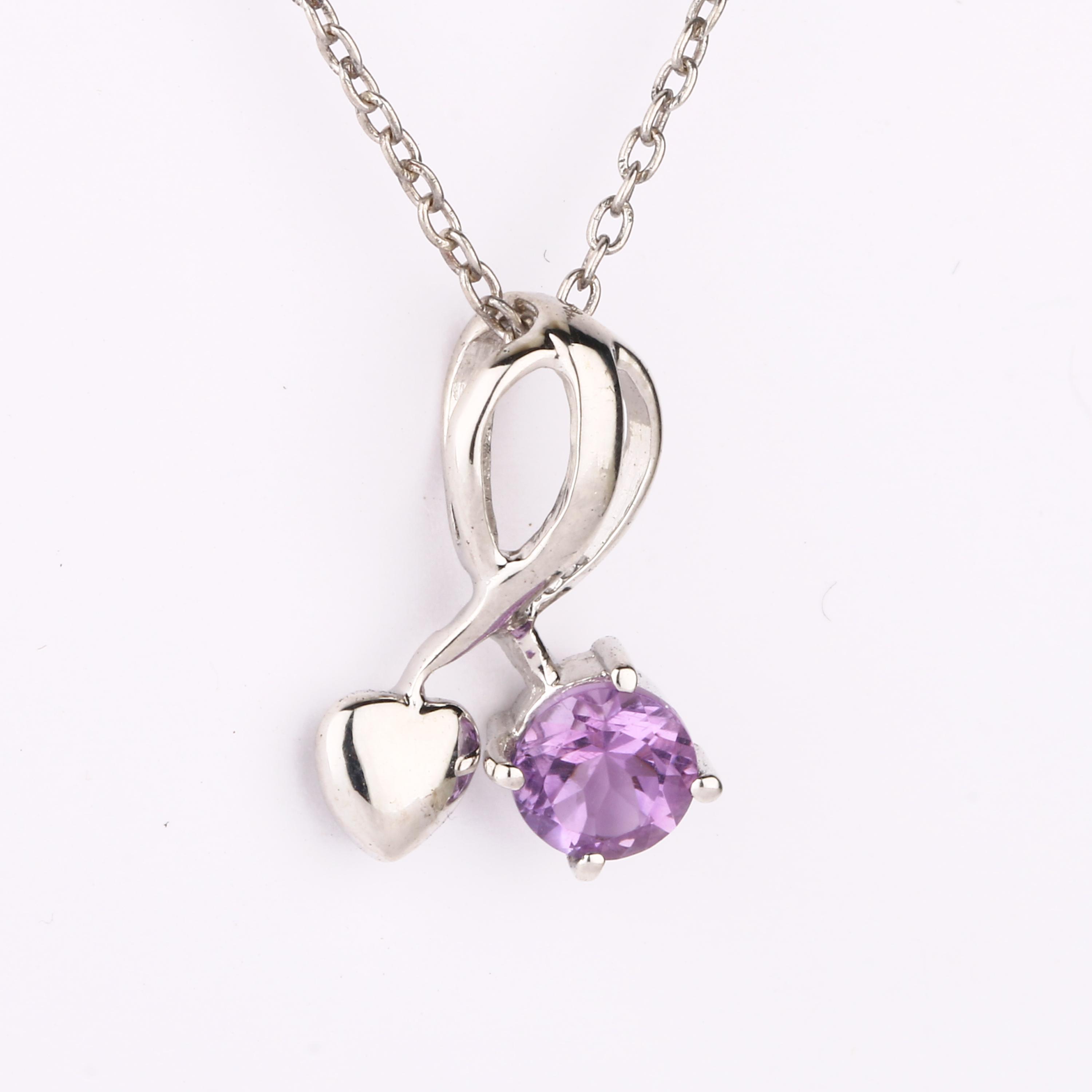 

Natural African Amethyst Pendant 925 Sterling Silver Rhodium Plated Round Gemstone Handmade Fine Jewelry Gift for Her срібний