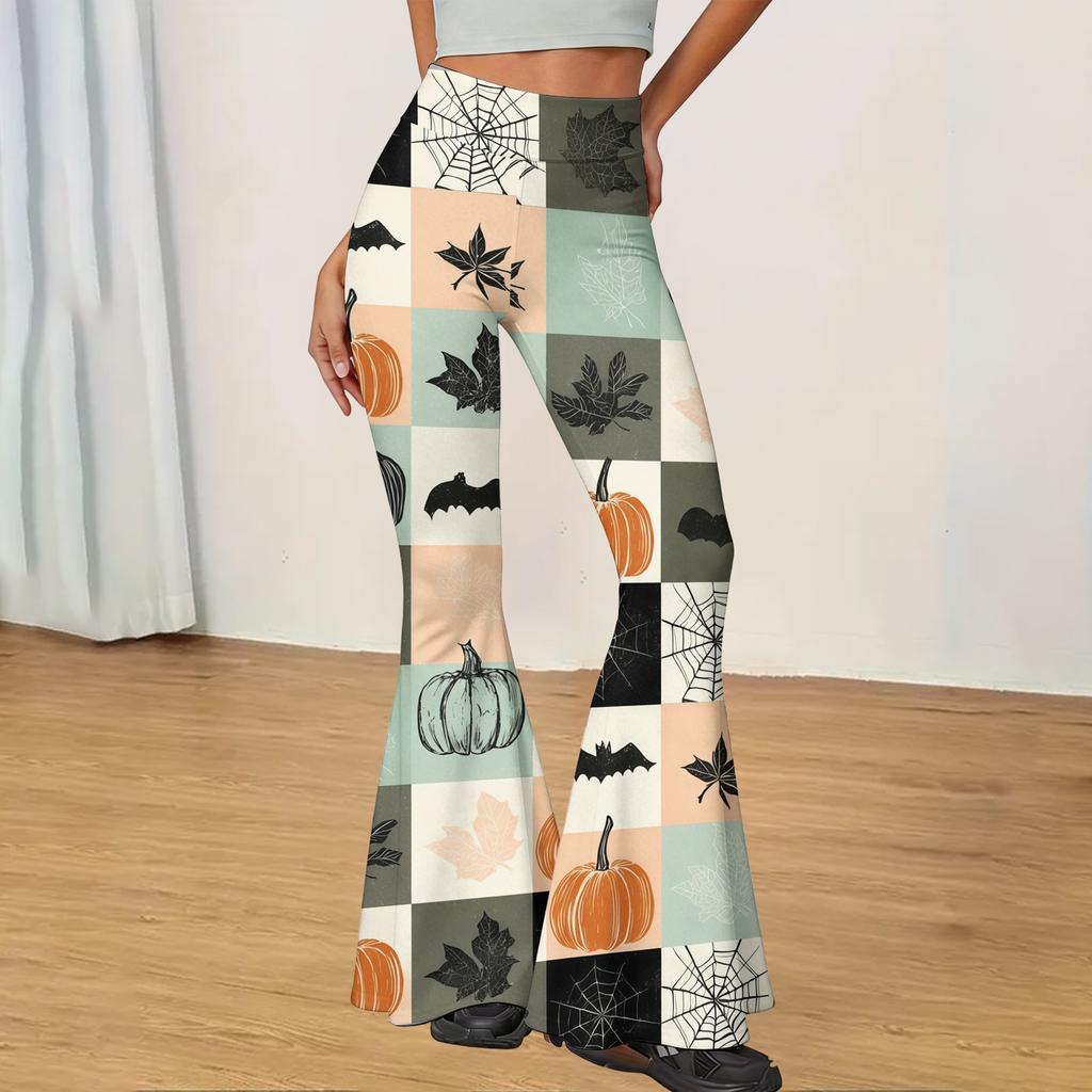 Women's Casual Halloween Print Flared Yoga Pants High Waist Stretch Comfortable Fit Soft Fabric Leggings