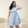 European & American Women's Solid Color Ruffle Hem Short Sleeve T-shirt Dress, Casual Fashion (2026)
