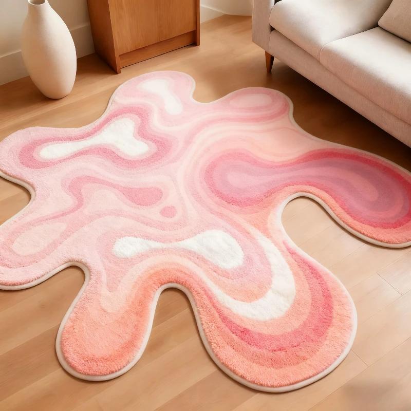 Gradient Coloured Irregular Shape Soft Puffy Rug Living Room Bedroom Rug Modern Home Decoration