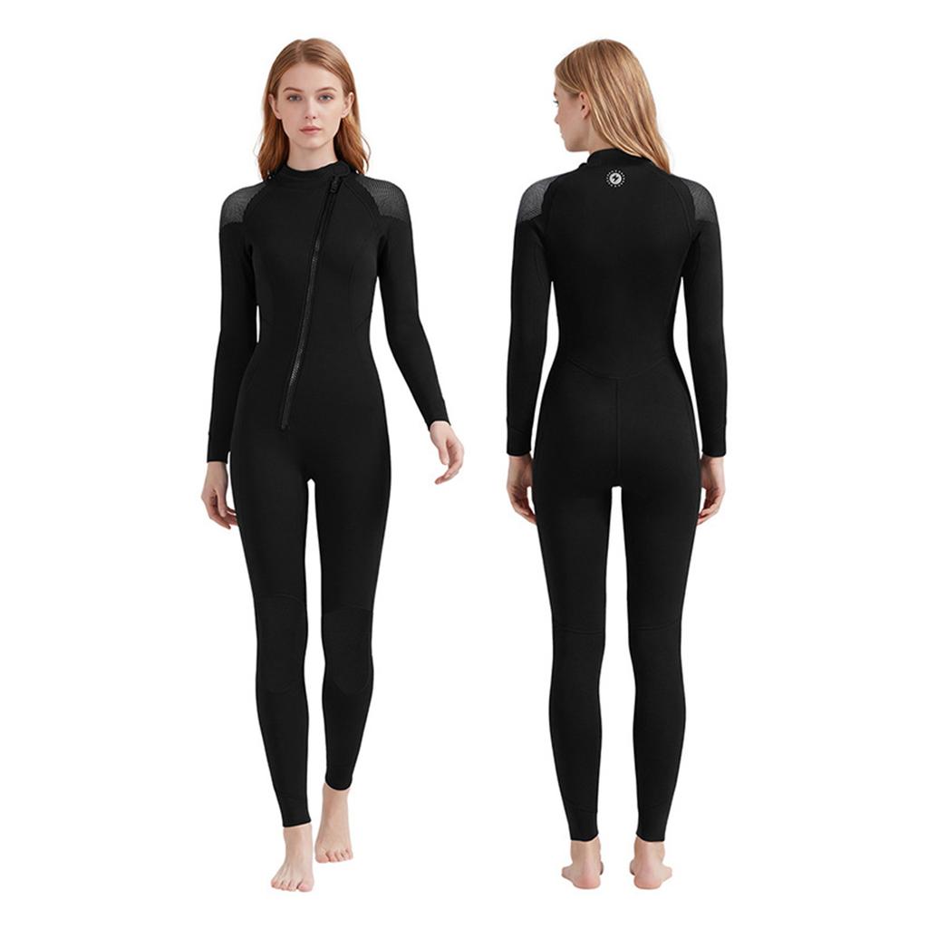 3MM Womens Wetsuit Full Body Surfing Swimwear Thickened Warmth Cold-proof Snorkeling Winter Swimming Wet Suit Black L