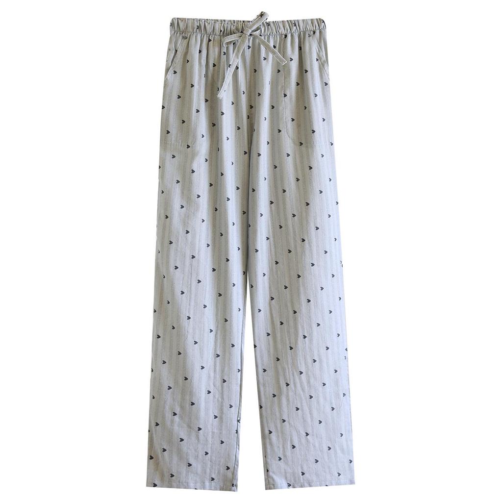 Women's Pure Cotton Sleep Pants - Breathable, Comfortable, Loose Fit with Side Pockets for Walking, Spring/Autumn Wear.
