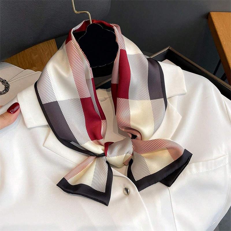 Fashion New Korean Style Small Silk Scarf Women Tie Bag Headband Printing Designer Hairband Neckerchief Ribbon