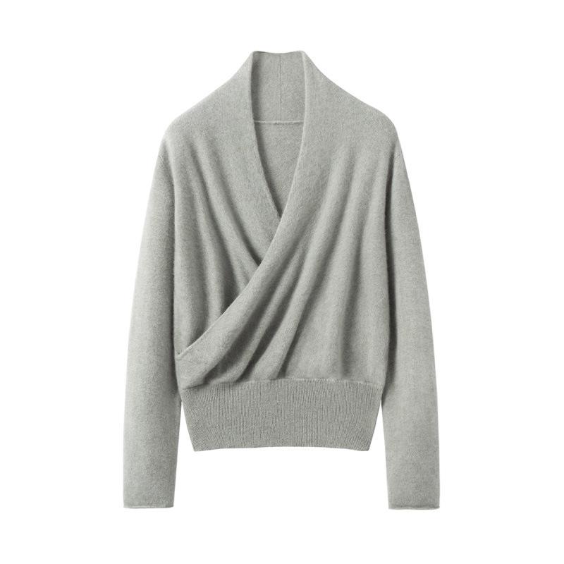 Heathered Cashmere V-Neck Women's Slimming Wrap Sweater