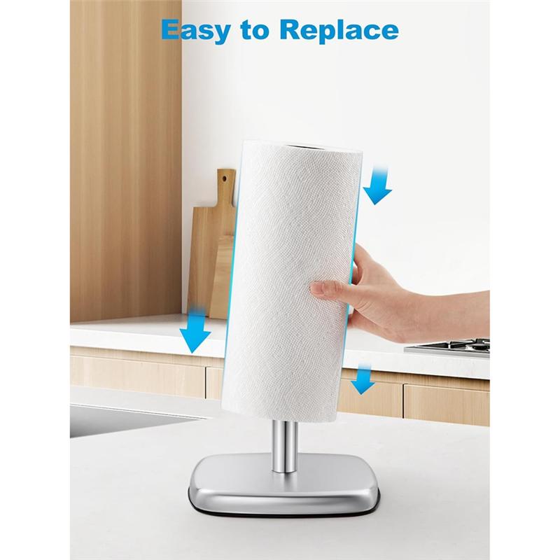 A20F-Paper Towel Holder For Countertop, Standing Kitchen Roll Holder With Suction Cups, Non-Slip Paper Towel Stand