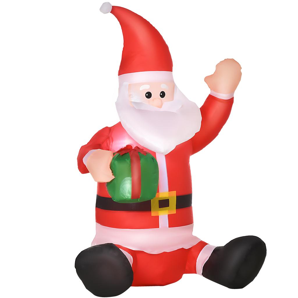 Santa Claus Christmas Decoration, 1.2 m, Self-Inflating, LEDs, incl. Blower, Red + White