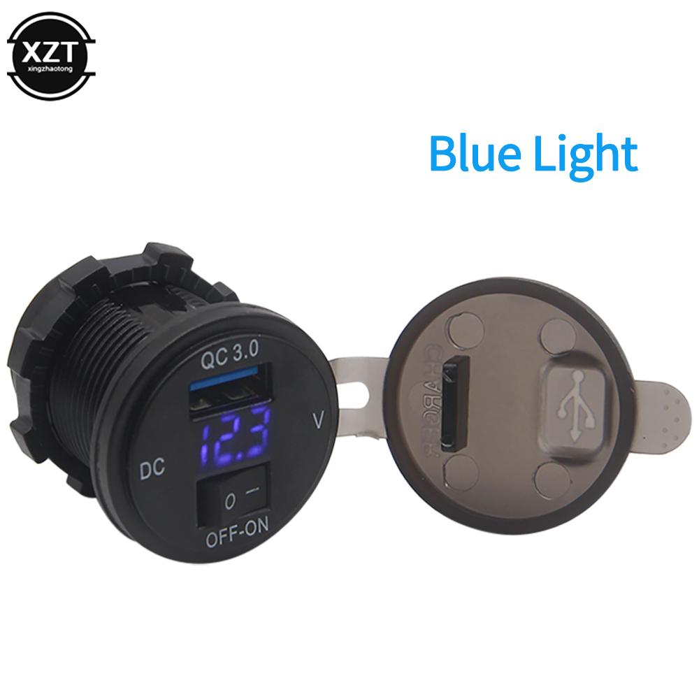 

18 Вт телефон QC 3.0 автомобильный адаптер для быстрой зарядки с цифровым дисплеем вольтметр постоянного тока 12 В-24 В USB-зарядное устройство с переключателем ВКЛ-ВЫКЛ для мотоцикла синий