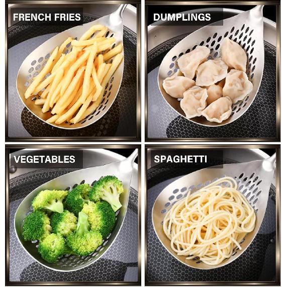 KAYCROWN Skimmer Slotted Spoon, 2 Pack Stainless Steel Pasta Spider Strainer Ladle for Frying and Cooking, Frying Strainer Spoon, Kitchen Cooking