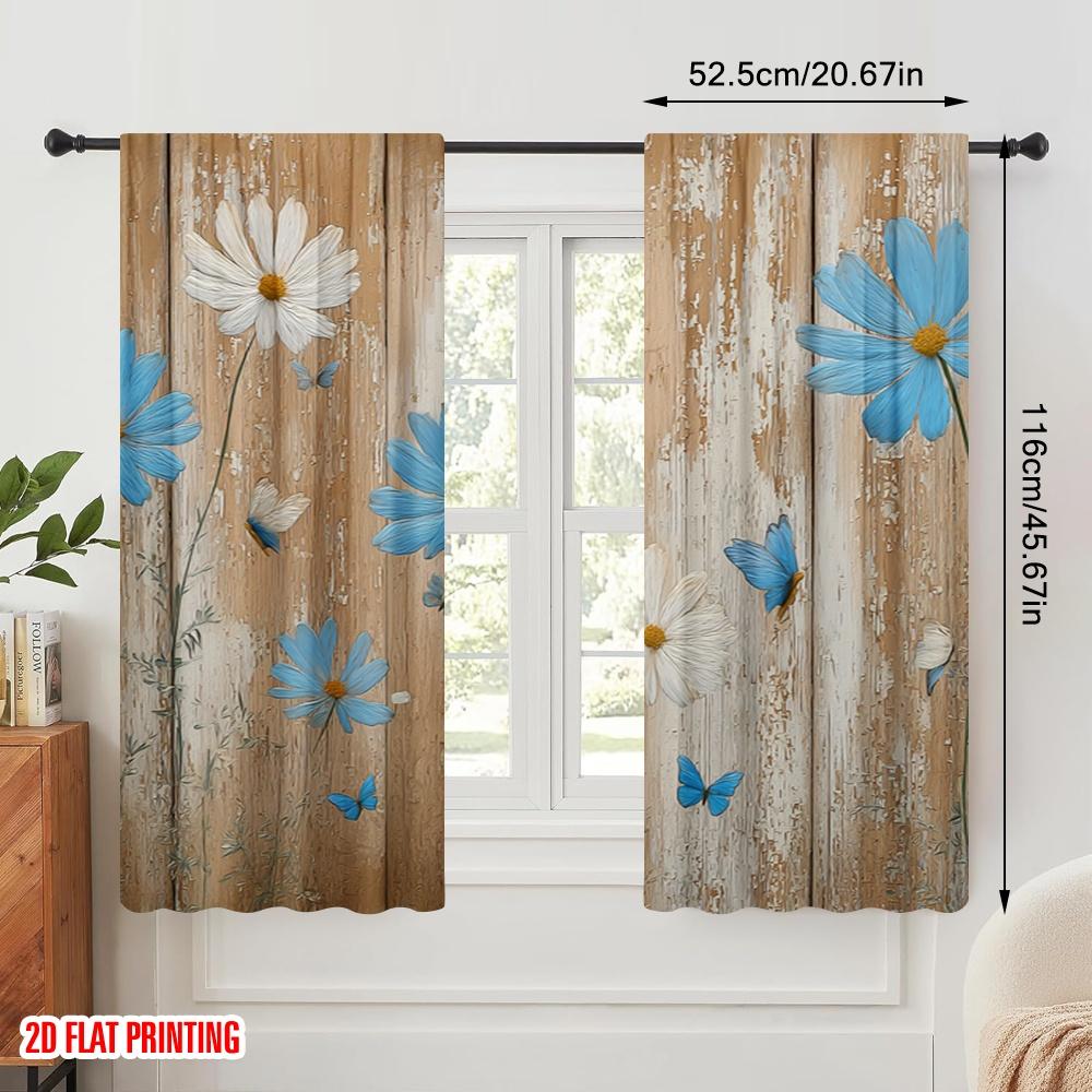 2Pcs,2D Plane Printing Curtains Roller Blinds Rustic Blooms(1) Polyester Fabric (Without Rod) Versatile All Use For Bedroom,