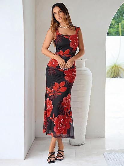 New European and American Sexy Floral Suspender Dress Women's Summer Seaside Vacation Atmosphere Backless Beach Dress